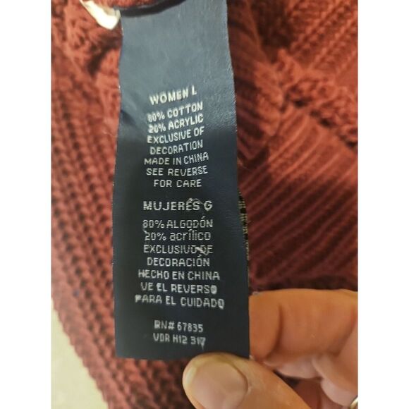 LARGE Nautica Womens Ladies Maroon Long Sleeve Cable Knit Sweater - Picture 5 of 11